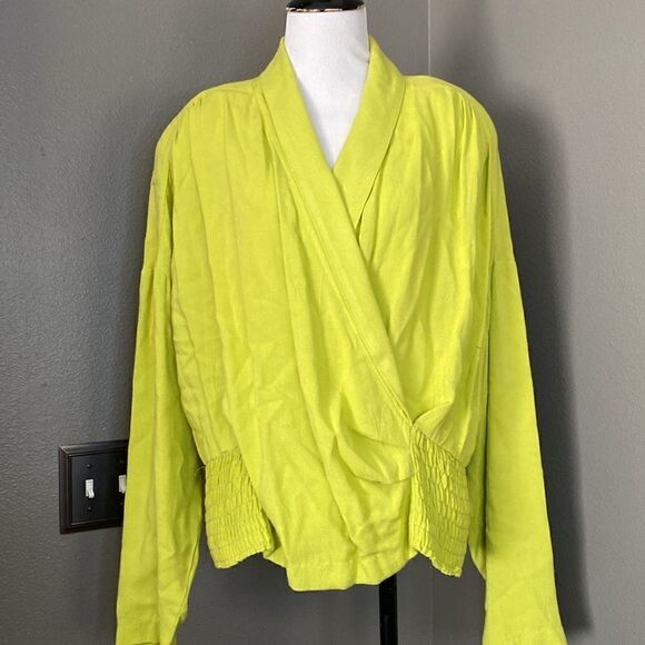 Vintage Cache Lime Green Wrap Top Long Sleeve Blouse 90s - Picture 9 of 9